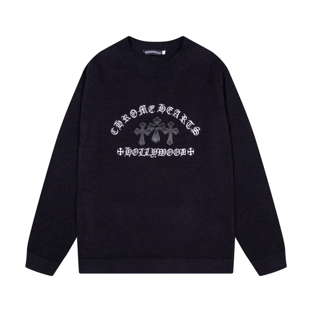 P320 Chrome Hearts Chrome Hearts Cross Leather Hardware Embroidered Crew Neck Sweater Color: Red Brown Black Size: S M L XL XXL